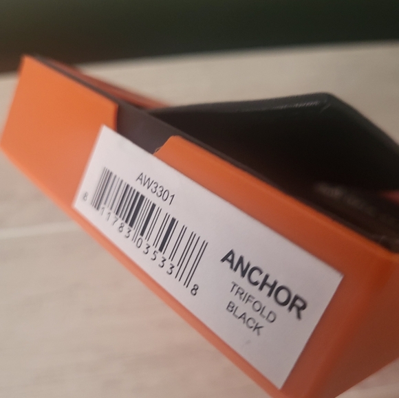 Anchor Men's Tri Fold Genuine Leather Wallet Black RFID Protection - Picture 3 of 7